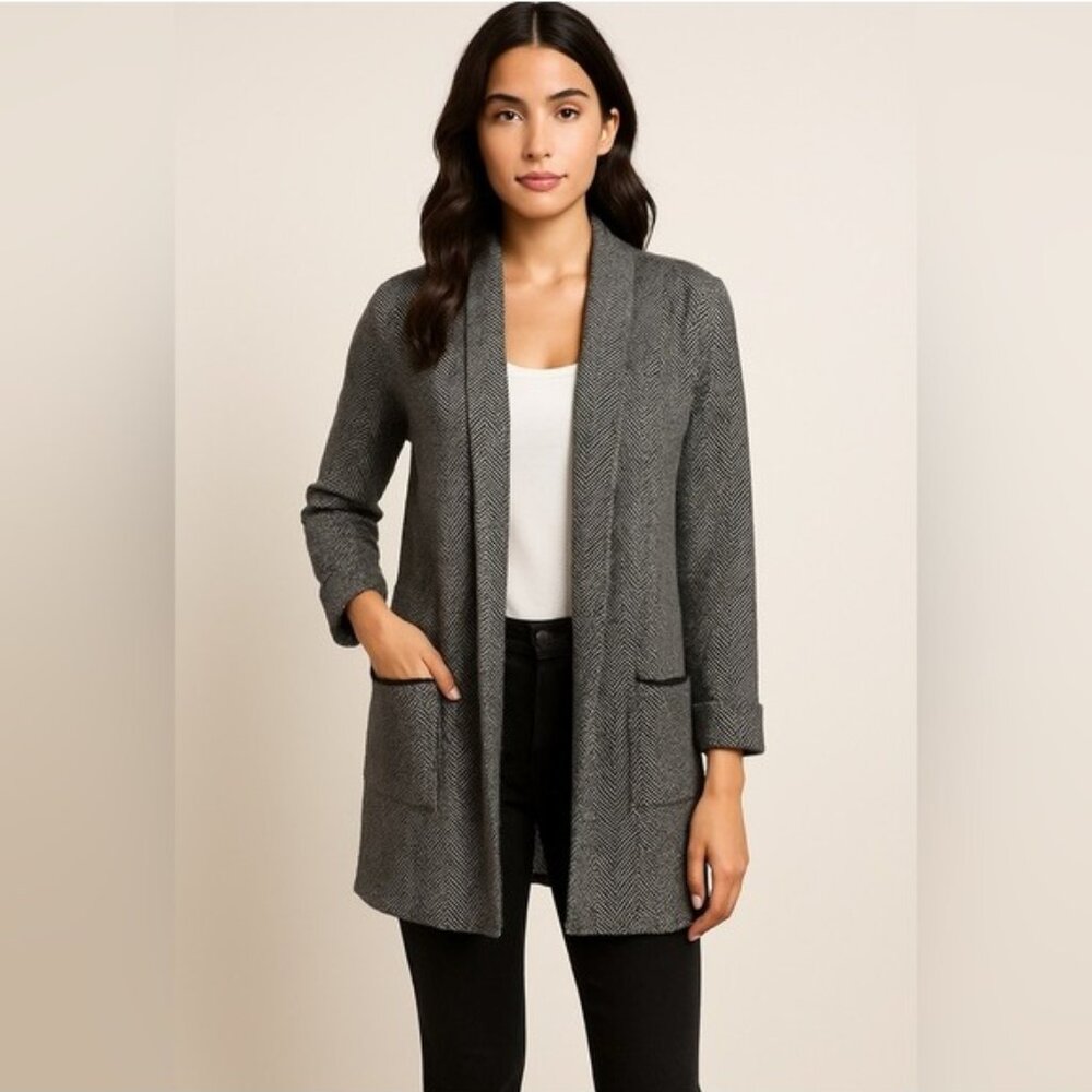 Christian Siriano Gray Herringbone Open Front Cardigan Women’s XS Cozy Chic